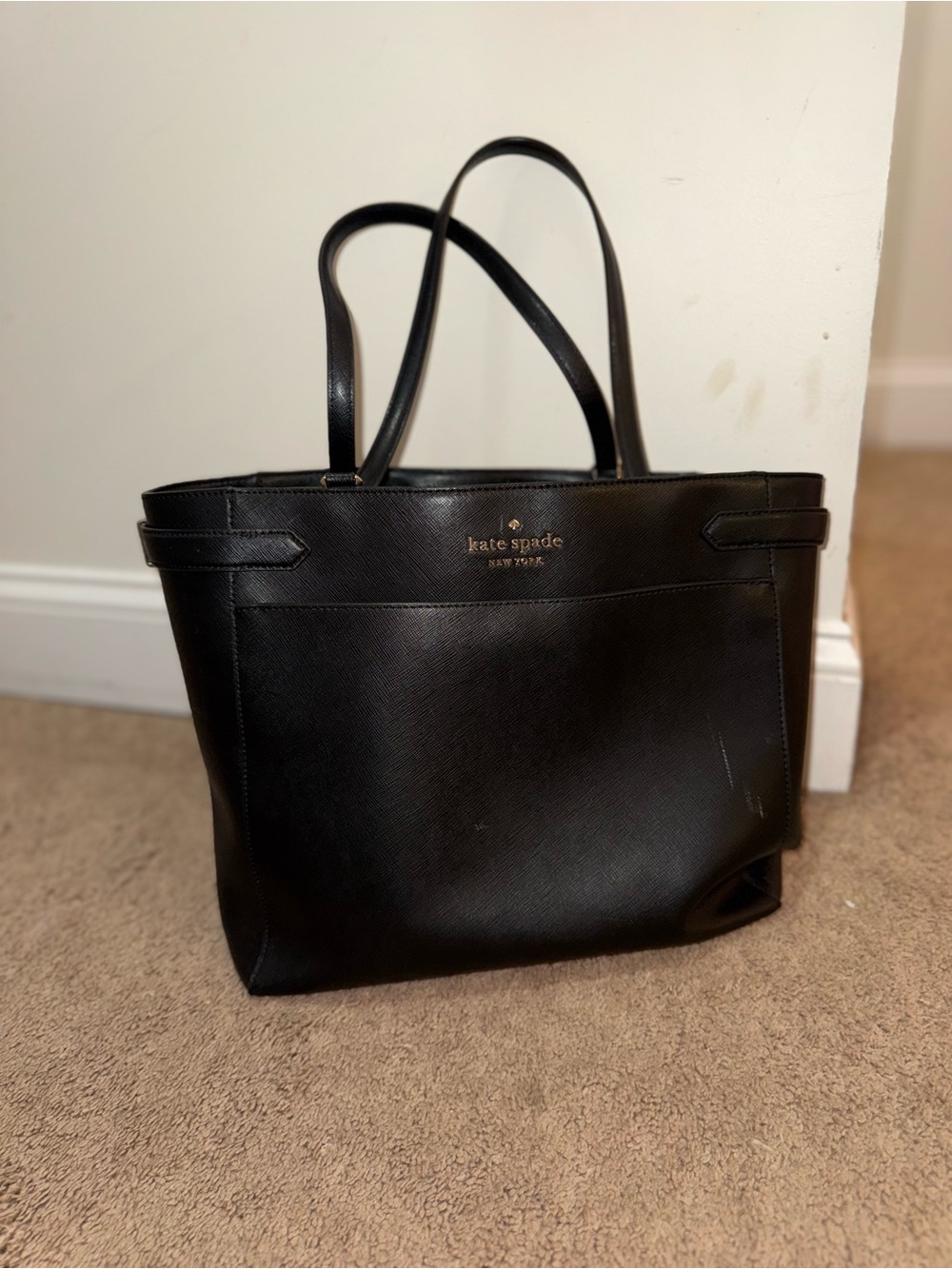 kate spade Black Saffiano Leather Tote with Gold Logo